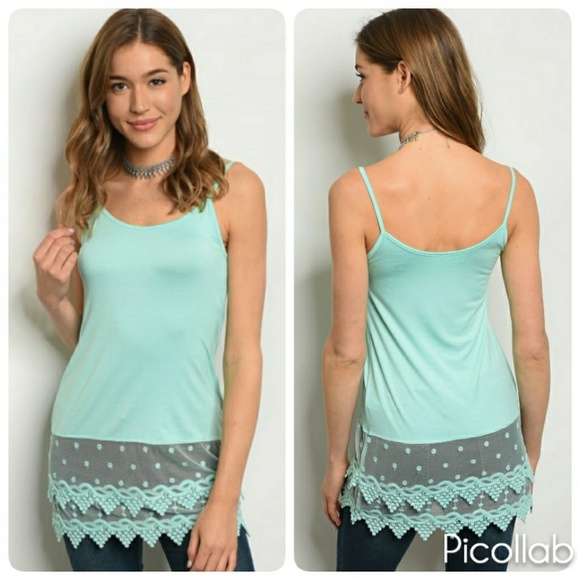Mint Lace Hem Tank - Picture 2 of 3